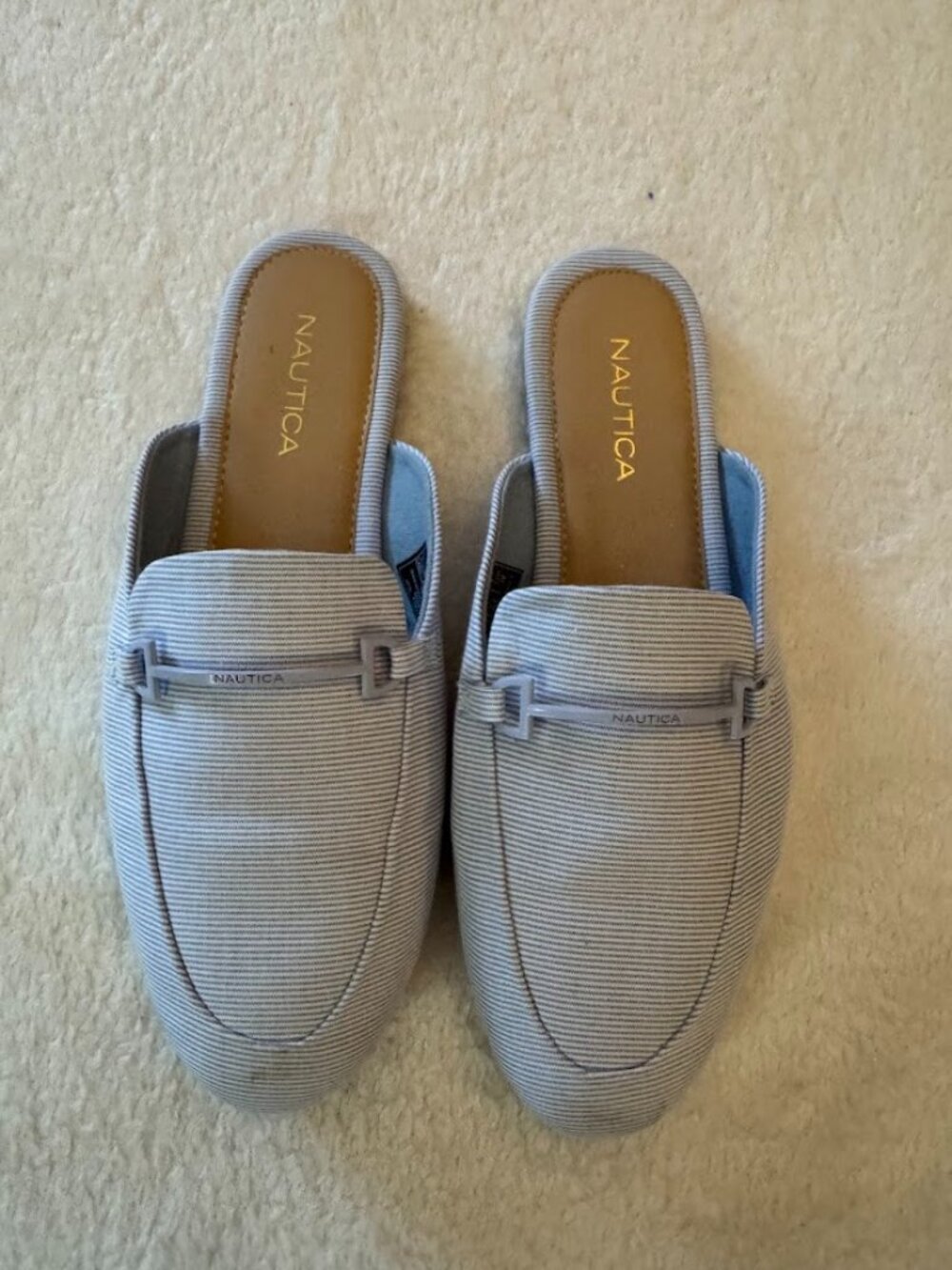 Nautica Blue White Stripe Mule Loafers Slip-On Flats Size 7.5